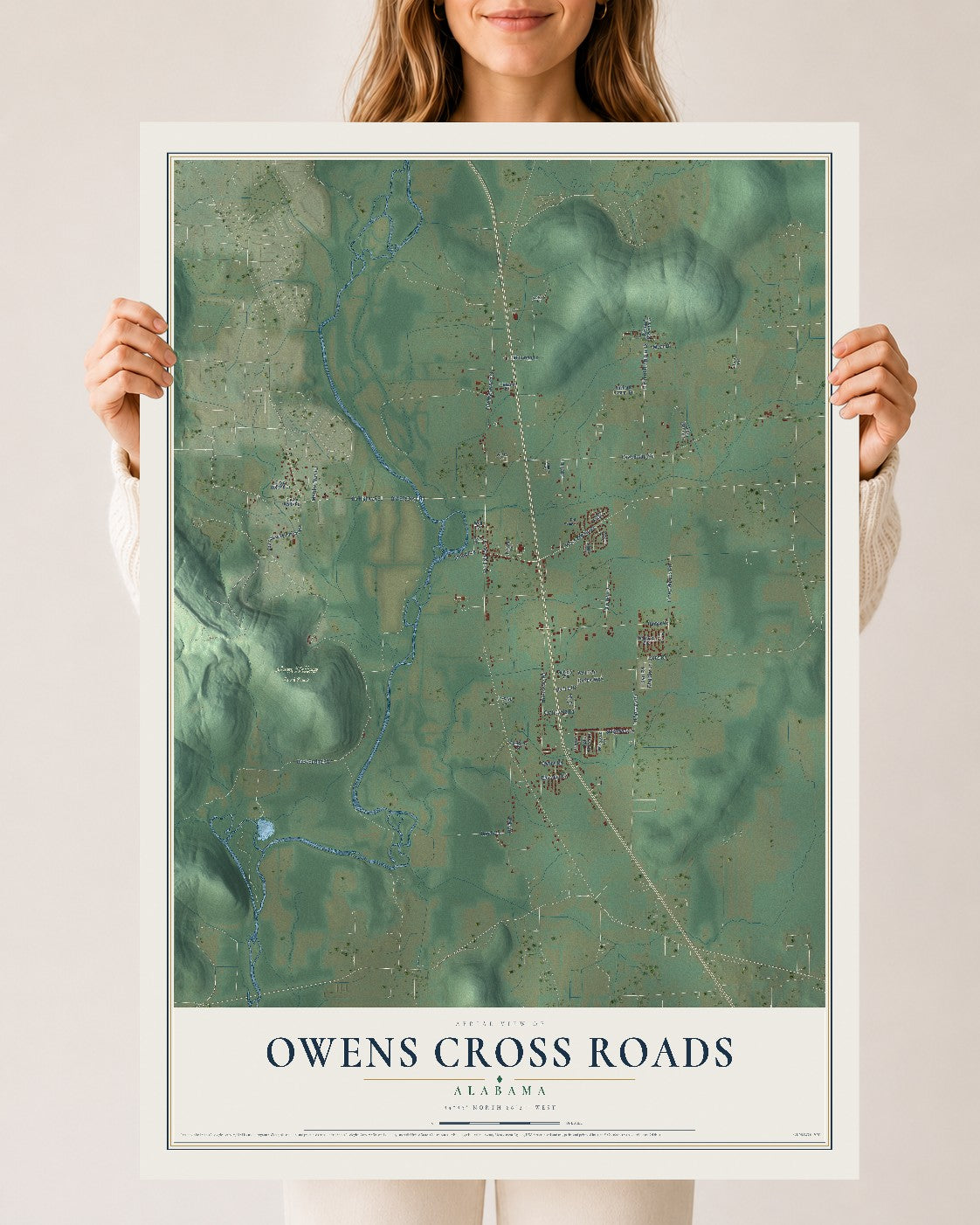 Map of Owens Cross Roads, Alabama, 24 x 36 inch unframed archival matte print