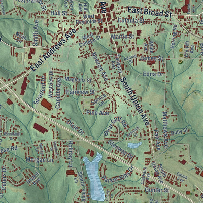 Close-up of the map of Ozark, Alabama print showing street and building detail