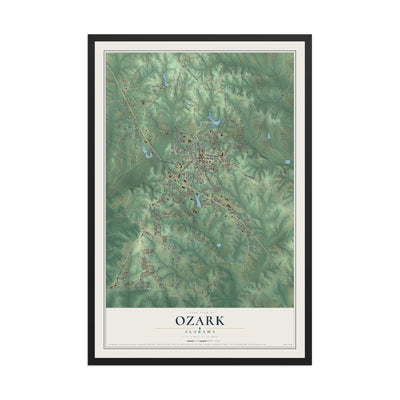Map of Ozark, Alabama, 12 x 18 inch print in a black wood frame