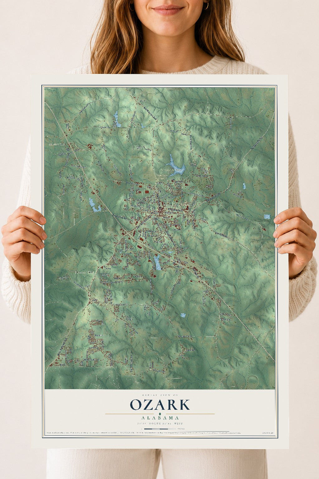Map of Ozark, Alabama, 18 x 24 inch unframed archival matte print