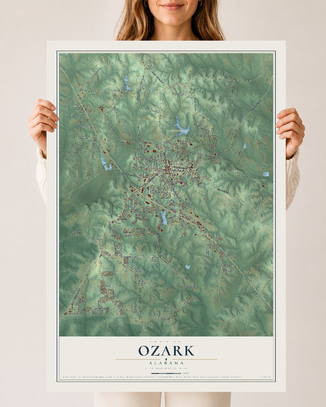 Map of Ozark, Alabama, 24 x 36 inch unframed archival matte print