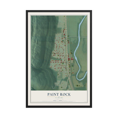 Map of Paint Rock, Alabama, 12 x 18 inch print in a black wood frame