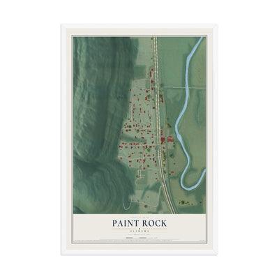 Map of Paint Rock, Alabama, 12 x 18 inch print in a white wood frame