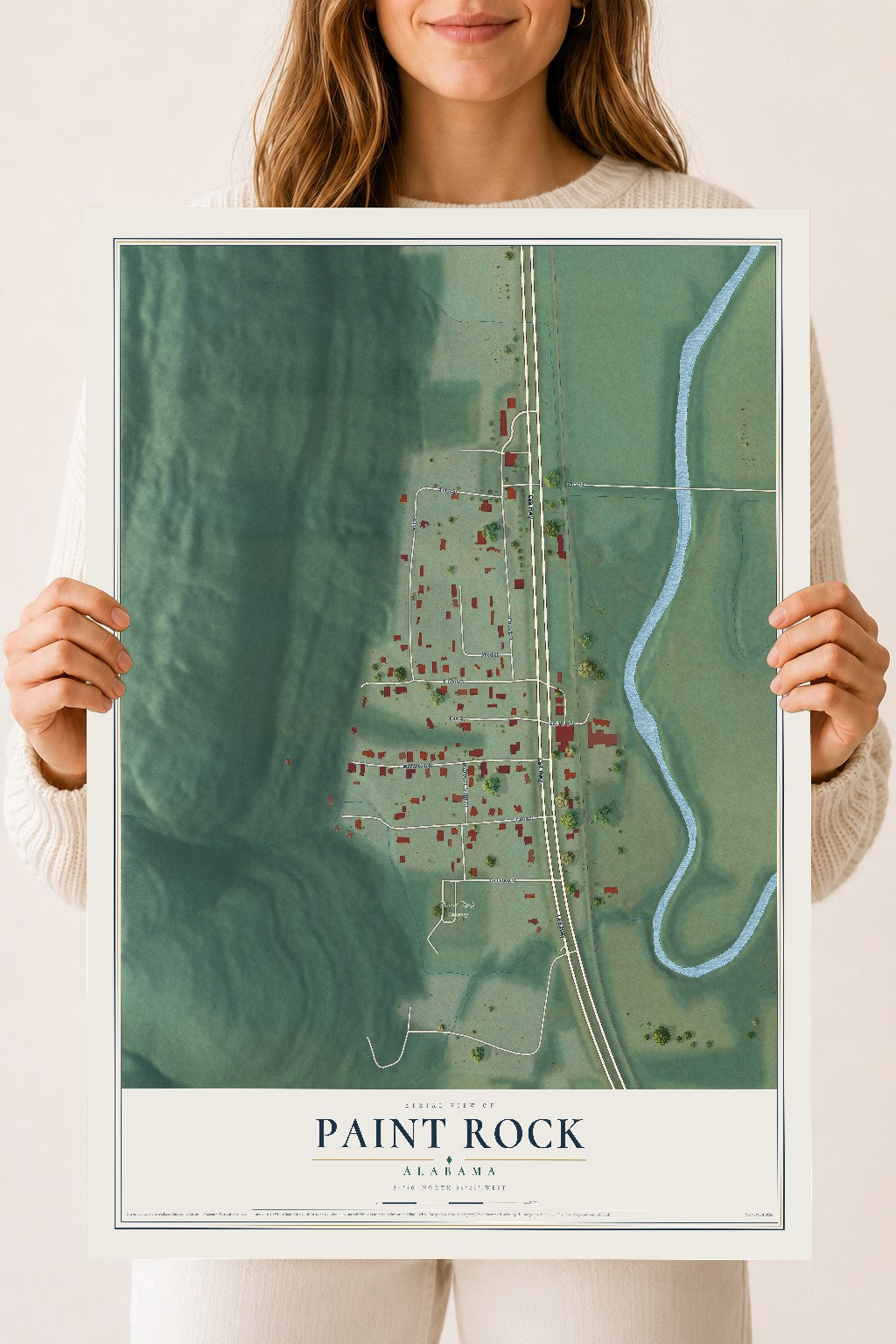 Map of Paint Rock, Alabama, 18 x 24 inch unframed archival matte print