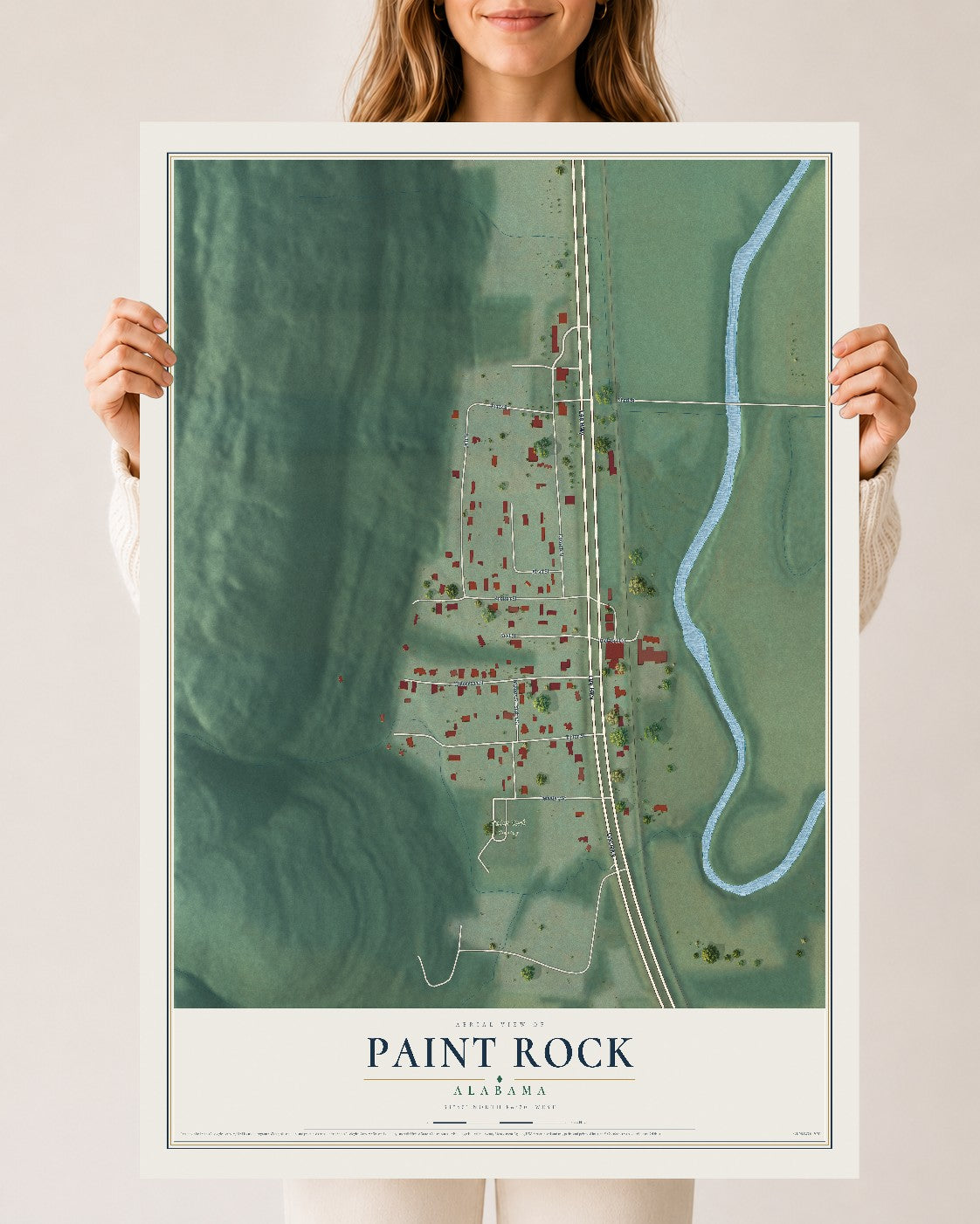 Map of Paint Rock, Alabama, 24 x 36 inch unframed archival matte print