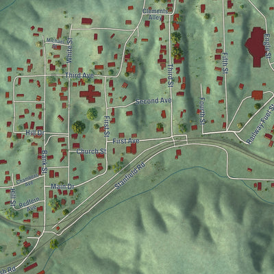 Second close-up of the map of Parrish, Alabama print showing more streets and buildings