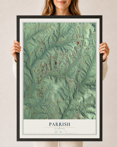Map of Parrish, Alabama, 24 x 36 inch print in a black wood frame