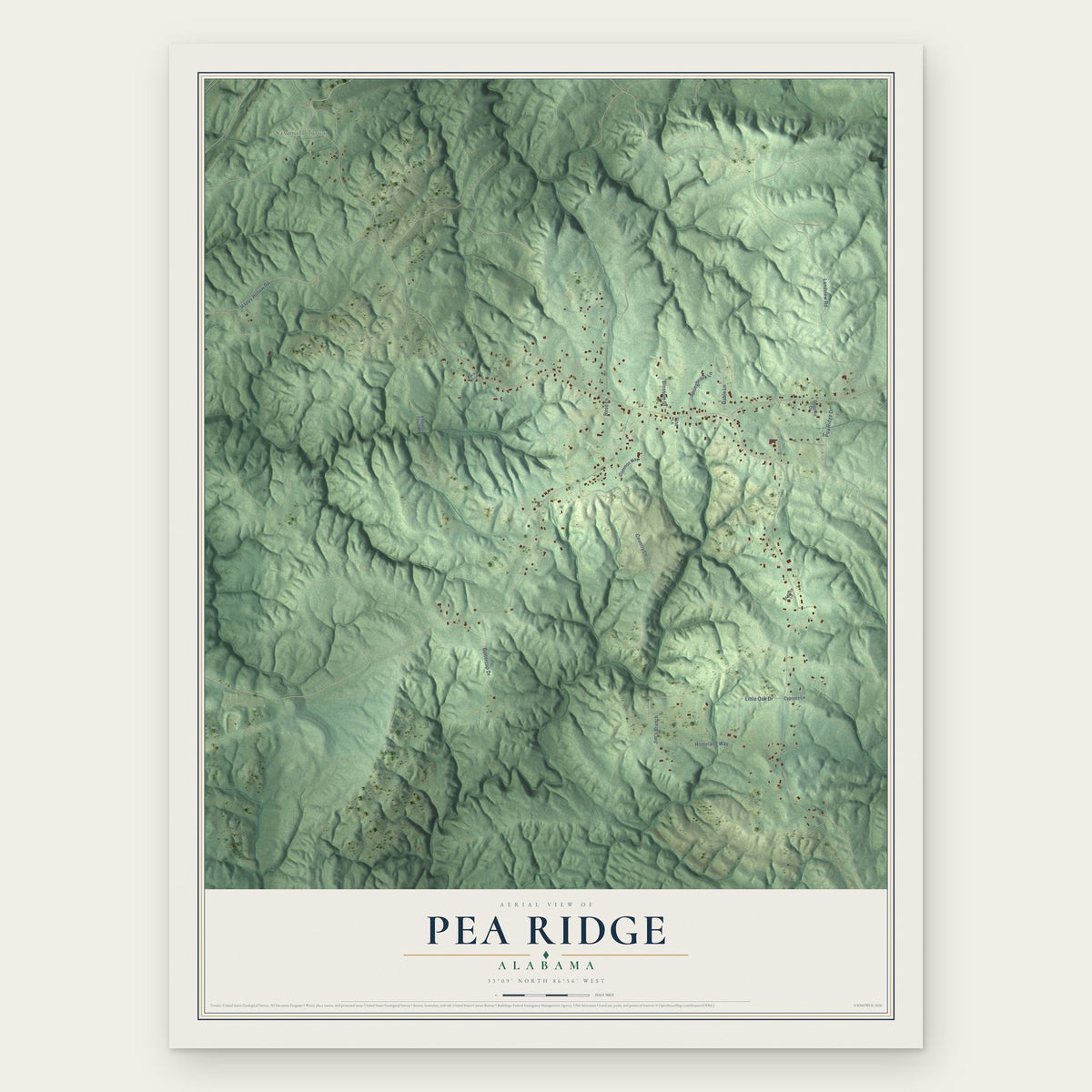 Pea Ridge, Alabama map print, the full design