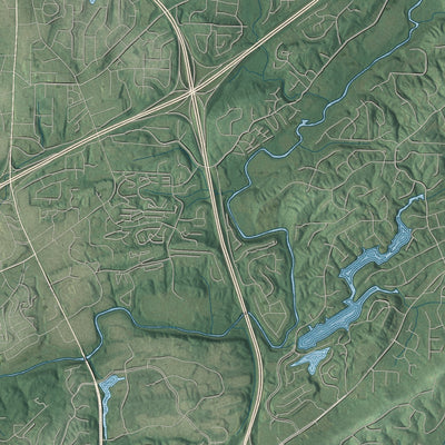 Second close-up of the map of Pelham, Alabama print showing more streets and buildings