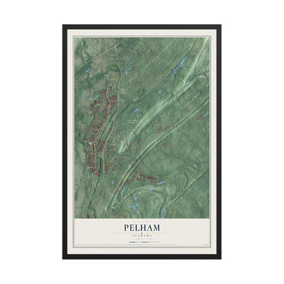 Map of Pelham, Alabama, 12 x 18 inch print in a black wood frame