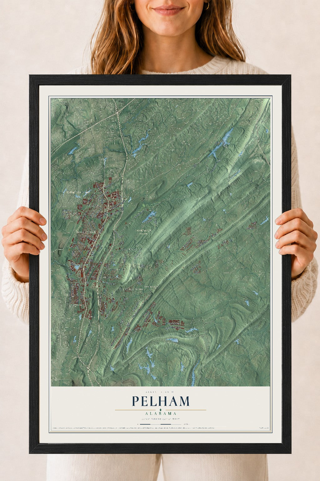 Map of Pelham, Alabama, 18 x 24 inch print in a black wood frame