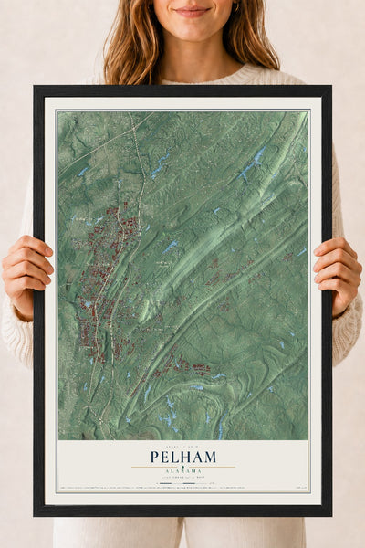 Map of Pelham, Alabama, 18 x 24 inch print in a black wood frame