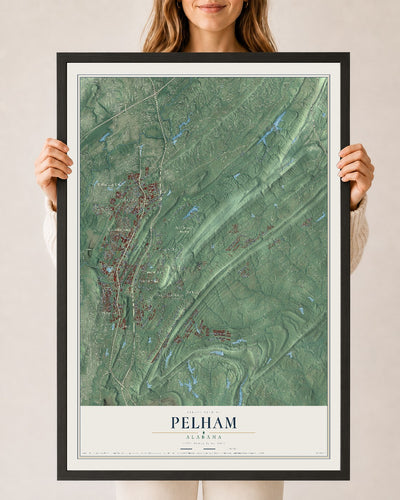 Map of Pelham, Alabama, 24 x 36 inch print in a black wood frame