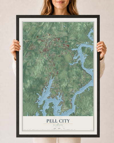 Map of Pell City, Alabama, 24 x 36 inch print in a black wood frame
