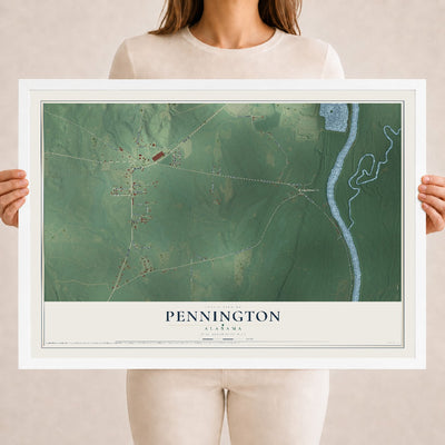 Map of Pennington, Alabama, 18 x 24 inch print in a white wood frame