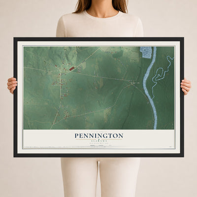 Map of Pennington, Alabama, 24 x 36 inch print in a black wood frame