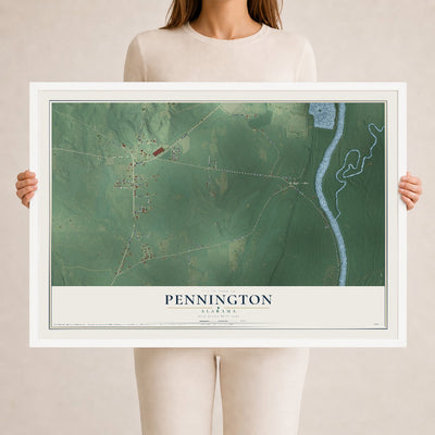 Map of Pennington, Alabama, 24 x 36 inch print in a white wood frame