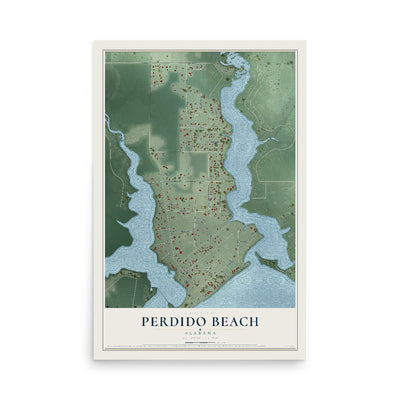Map of Perdido Beach, Alabama, 12 x 18 inch unframed archival matte print