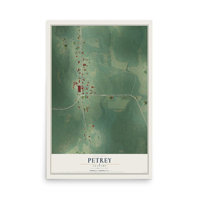 Map of Petrey, Alabama, 12 x 18 inch unframed archival matte print