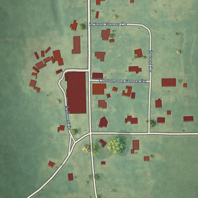Close-up of the map of Petrey, Alabama print showing street and building detail