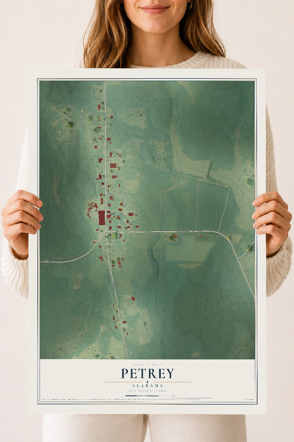 Map of Petrey, Alabama, 18 x 24 inch unframed archival matte print