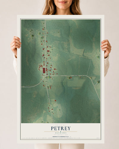 Map of Petrey, Alabama, 24 x 36 inch unframed archival matte print