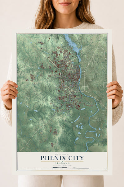 Map of Phenix City, Alabama, 18 x 24 inch unframed archival matte print