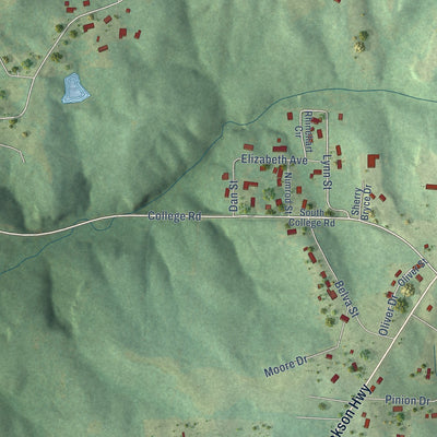 Second close-up of the map of Phil Campbell, Alabama print showing more streets and buildings
