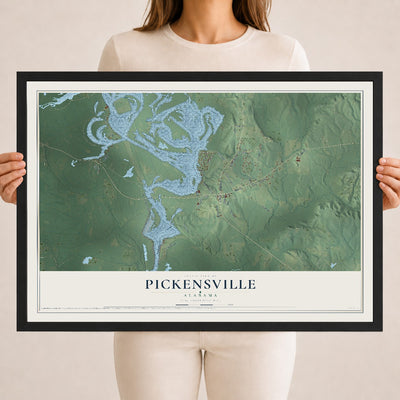 Map of Pickensville, Alabama, 18 x 24 inch print in a black wood frame