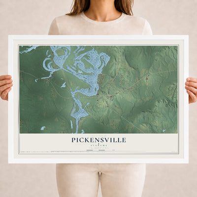 Map of Pickensville, Alabama, 18 x 24 inch print in a white wood frame