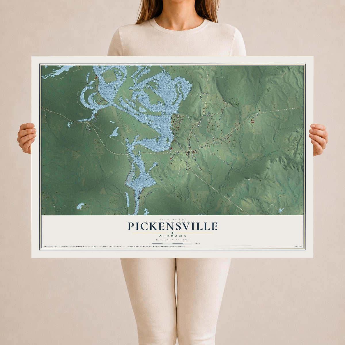 Map of Pickensville, Alabama, 24 x 36 inch unframed archival matte print