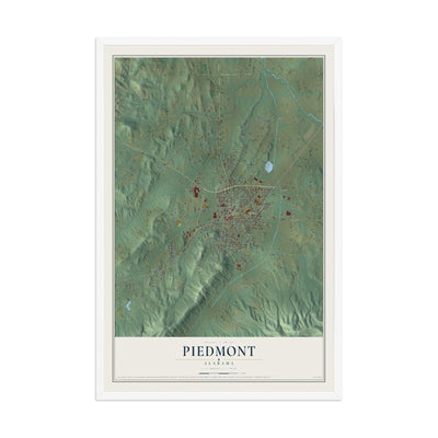 Map of Piedmont, Alabama, 12 x 18 inch print in a white wood frame