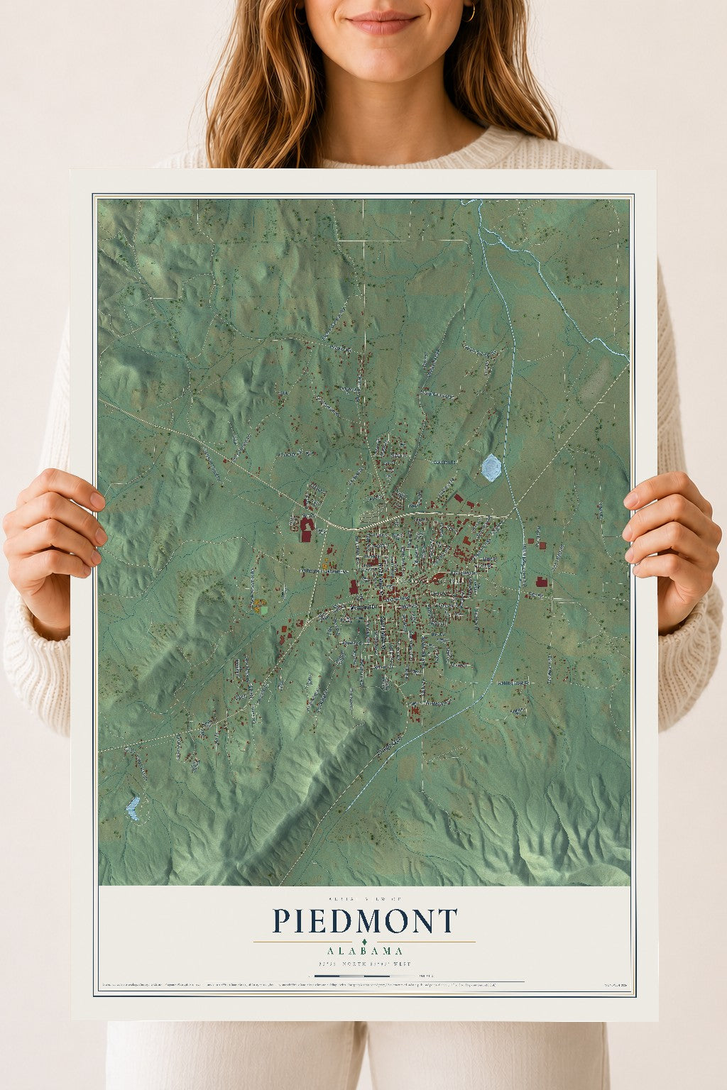 Map of Piedmont, Alabama, 18 x 24 inch unframed archival matte print