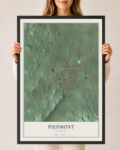 Map of Piedmont, Alabama, 24 x 36 inch print in a black wood frame