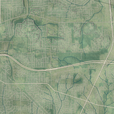 Second close-up of the map of Pike Road, Alabama print showing more streets and buildings