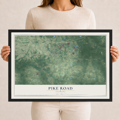 Map of Pike Road, Alabama, 12 x 18 inch print in a black wood frame