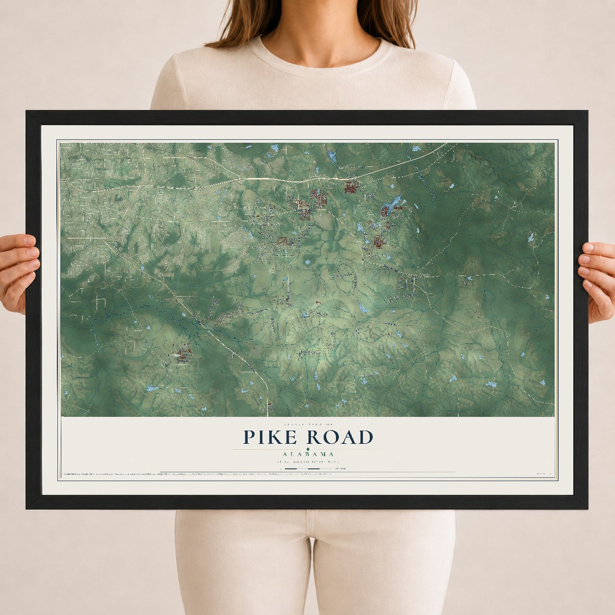 Map of Pike Road, Alabama, 18 x 24 inch print in a black wood frame