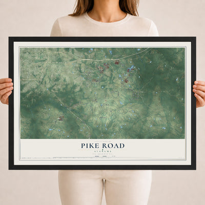Map of Pike Road, Alabama, 18 x 24 inch print in a black wood frame