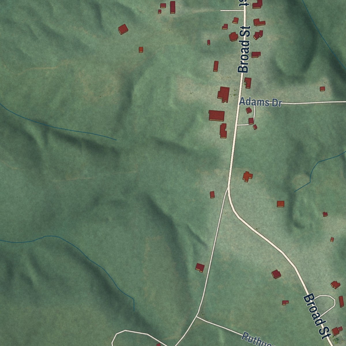 Second close-up of the map of Pine Apple, Alabama print showing more streets and buildings