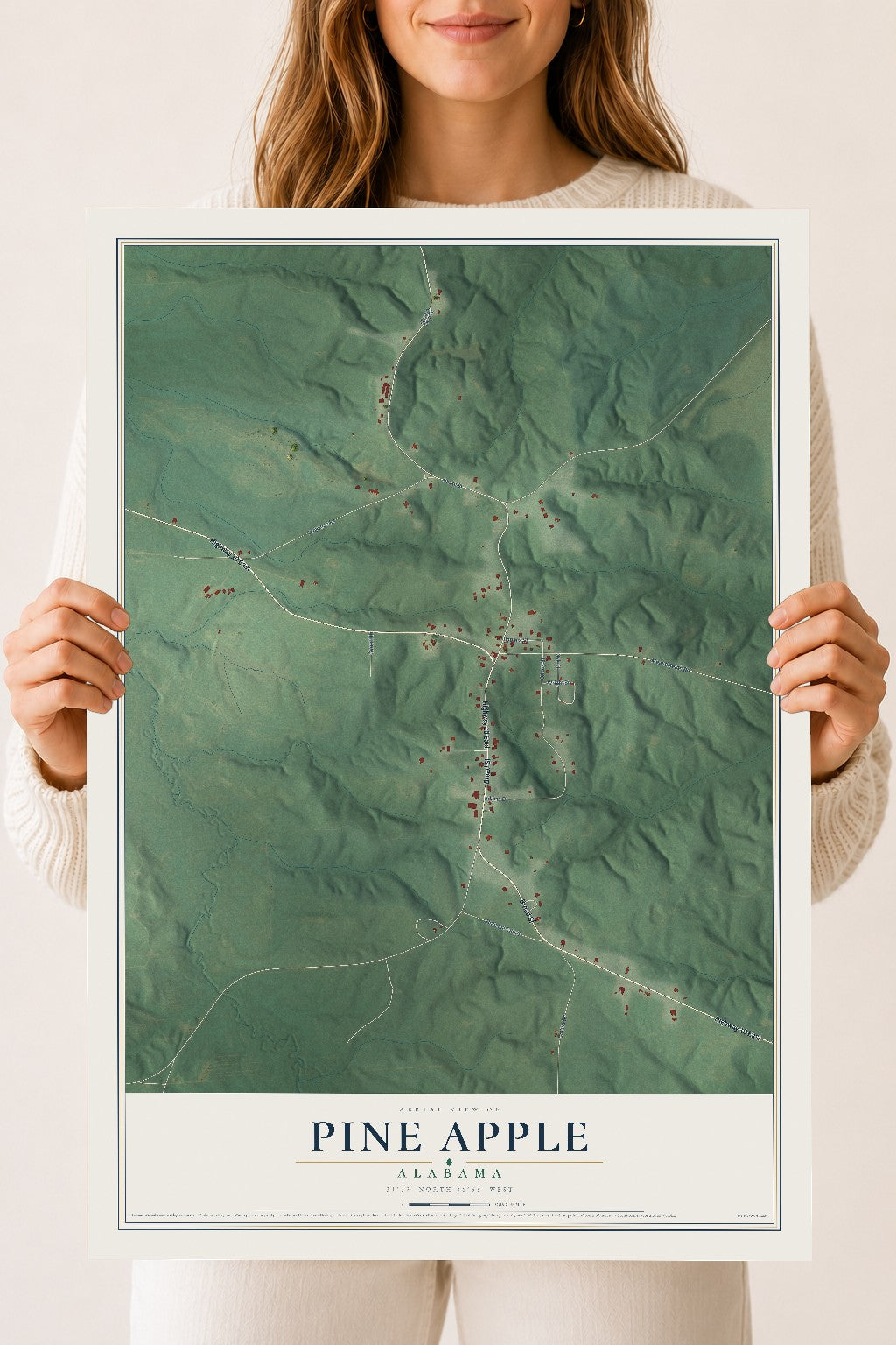 Map of Pine Apple, Alabama, 18 x 24 inch unframed archival matte print