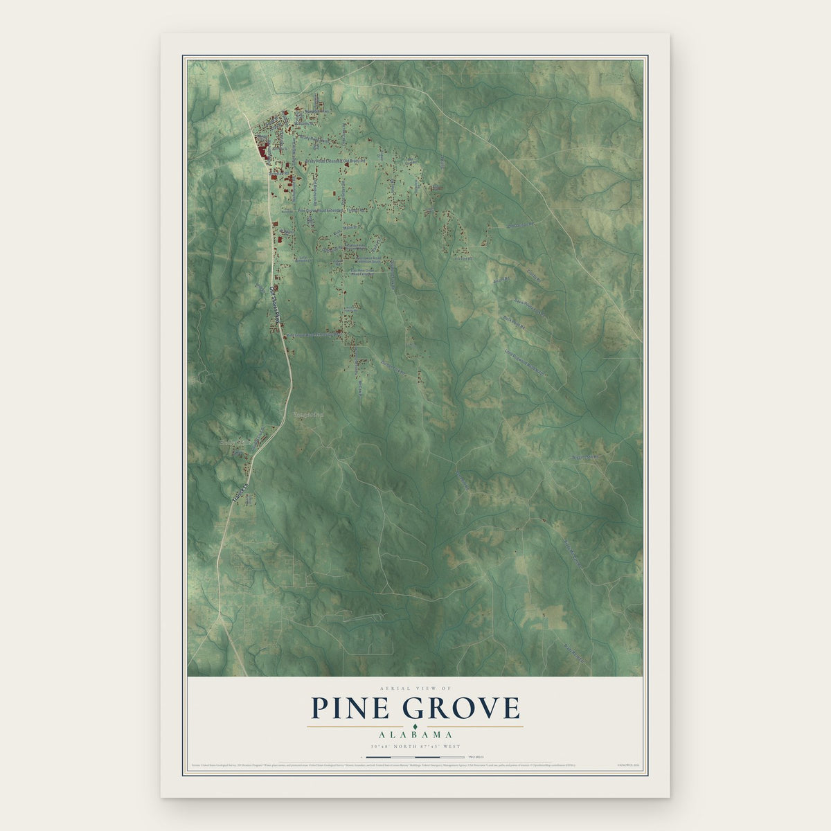 Pine Grove, Alabama map print, the full design