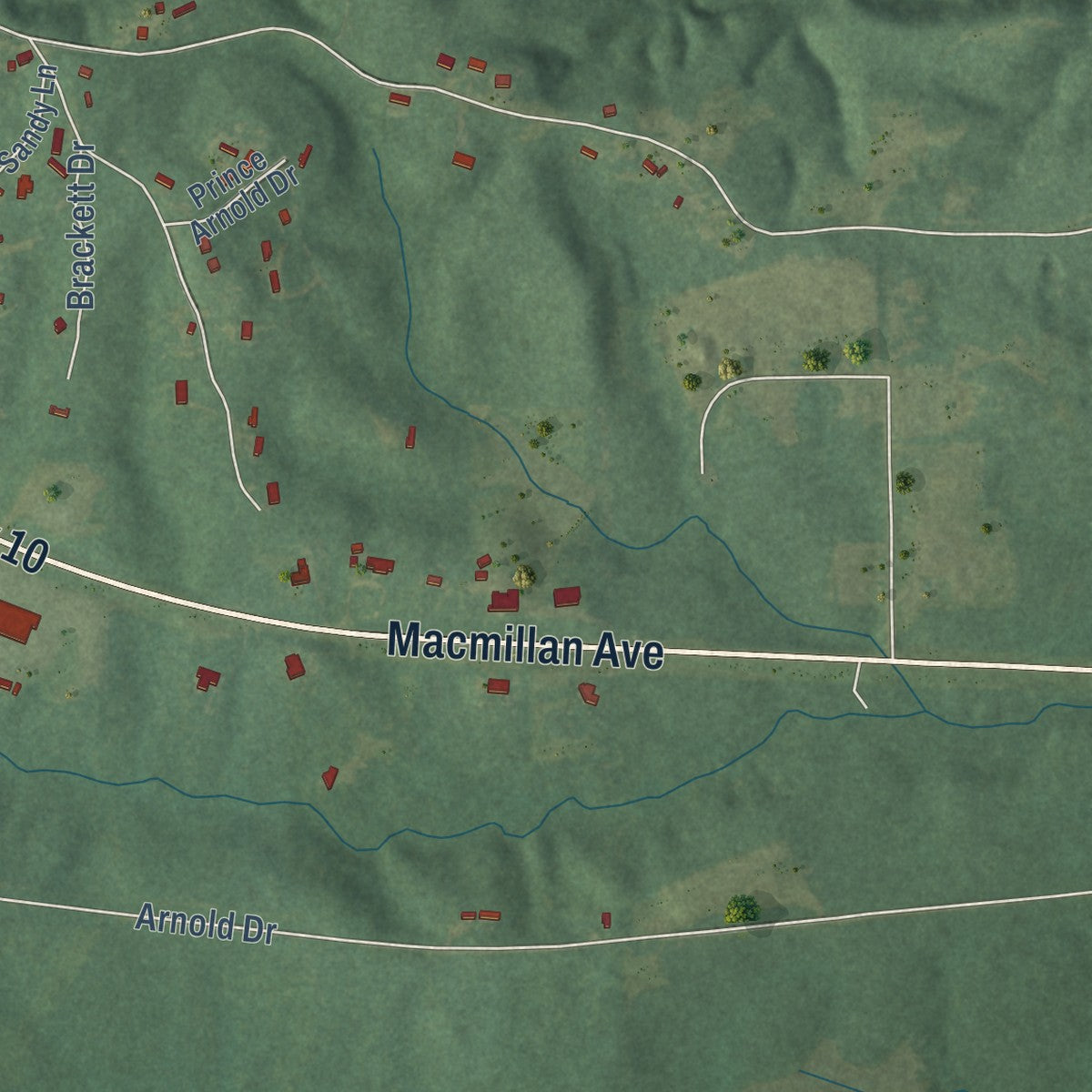 Second close-up of the map of Pine Hill, Alabama print showing more streets and buildings