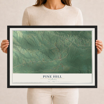 Map of Pine Hill, Alabama, 12 x 18 inch print in a black wood frame