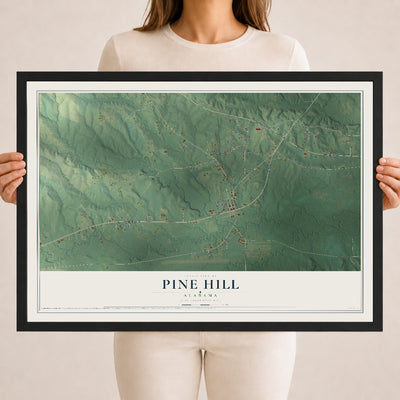 Map of Pine Hill, Alabama, 18 x 24 inch print in a black wood frame