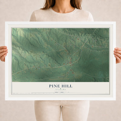 Map of Pine Hill, Alabama, 18 x 24 inch print in a white wood frame