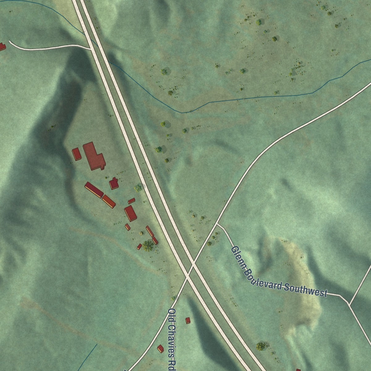 Second close-up of the map of Pine Ridge, Alabama print showing more streets and buildings