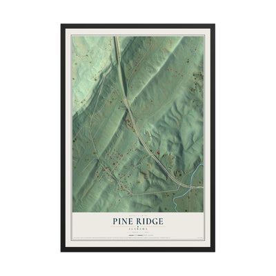 Map of Pine Ridge, Alabama, 12 x 18 inch print in a black wood frame