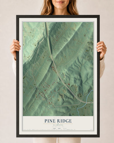 Map of Pine Ridge, Alabama, 24 x 36 inch print in a black wood frame