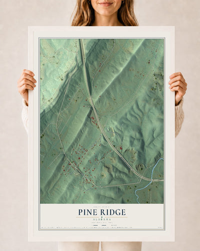 Map of Pine Ridge, Alabama, 24 x 36 inch print in a white wood frame