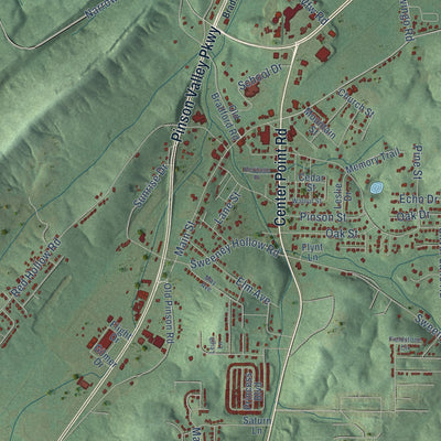 Close-up of the map of Pinson, Alabama print showing street and building detail